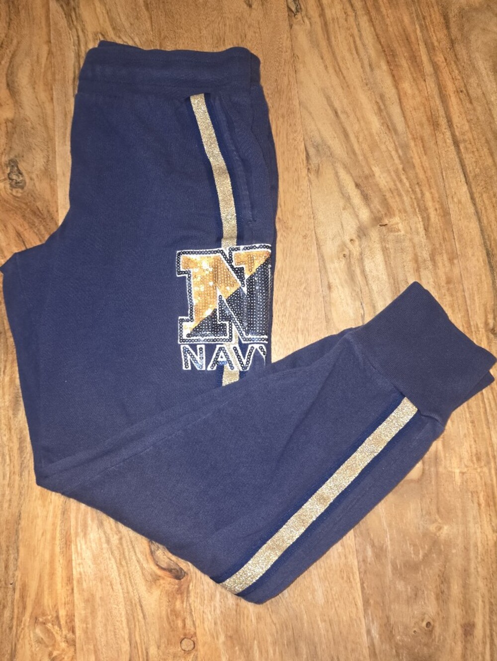VICTORIA'S SECRET PINK U.S. NAVY BLUE GOLD STRIPE BLING JOGGER SWEATPANTS SMALL